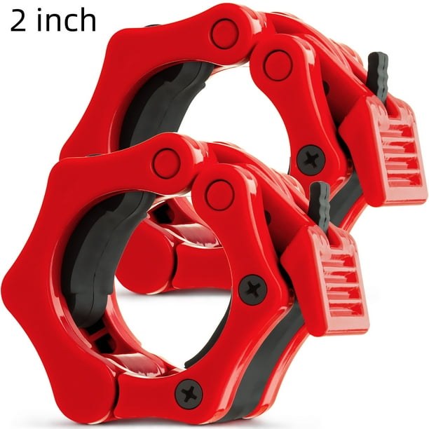 2 inch Olympic Barbell Clips Clamp Barbell Collars Set of 2 Red by