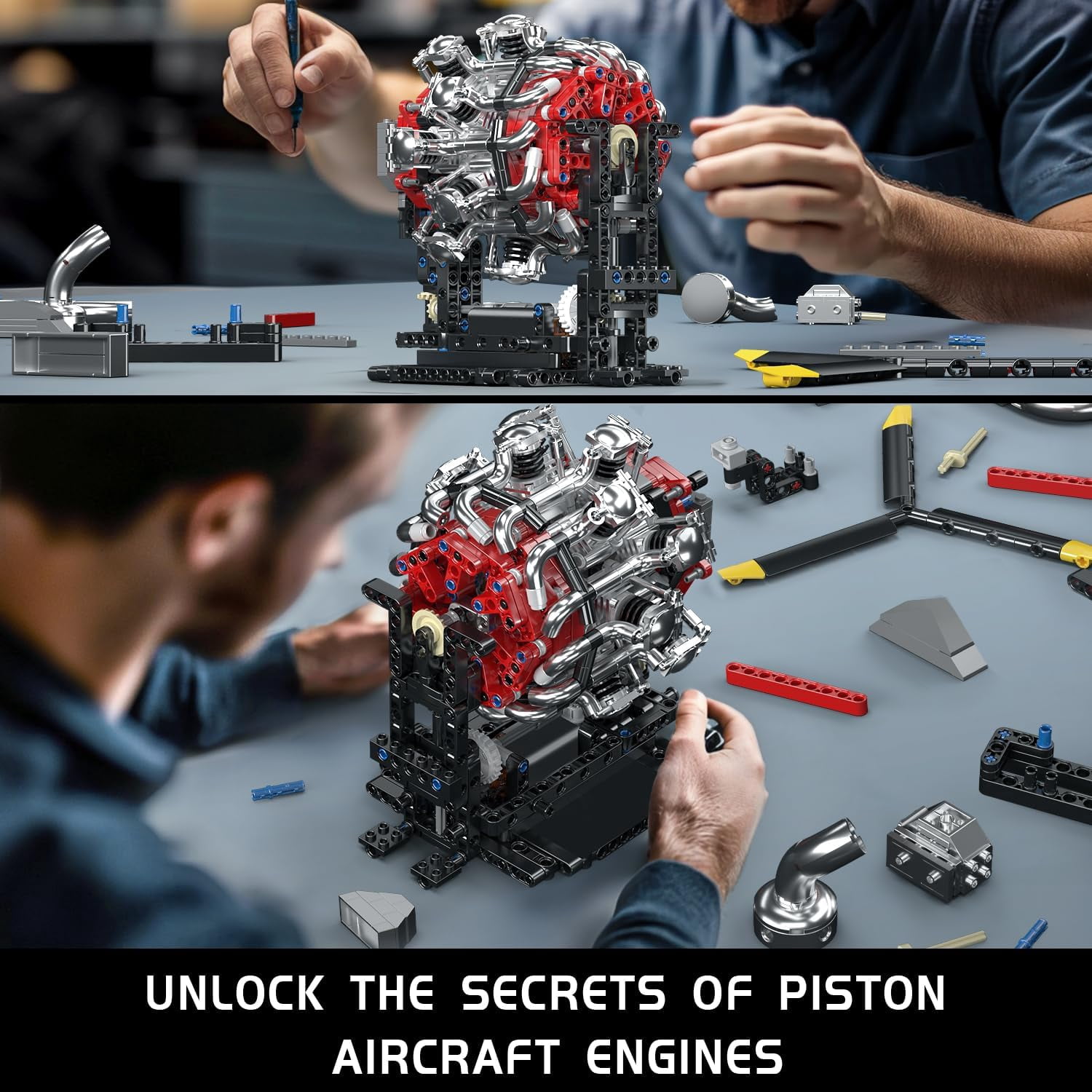 Aircraft Engine Building Blocks Set Mini Radial Aviation Engine Model Kit with Motor, 7 Cylinder Engine Engineering Building Kits, DIY STEM Construction Toys for (1147 PCS)