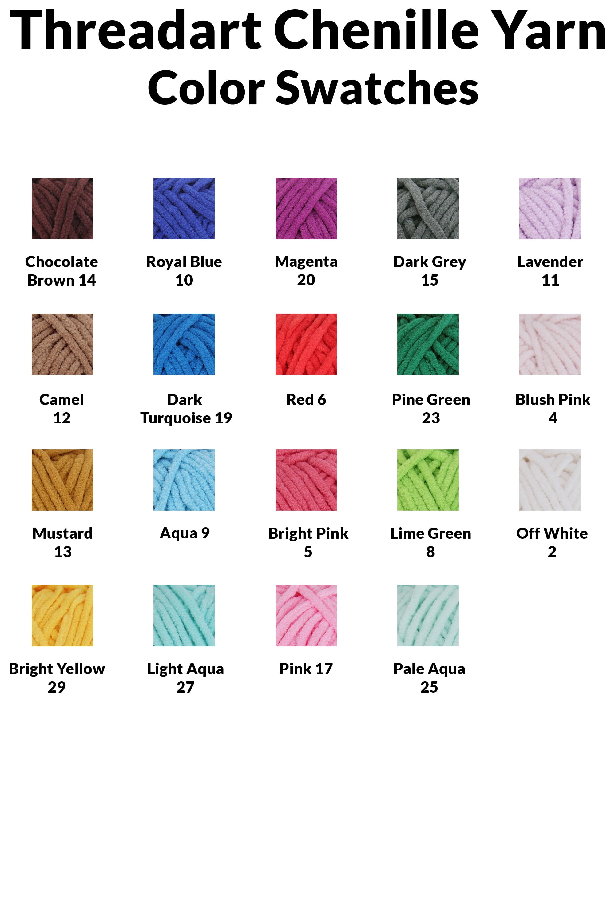 ThreadArt Chenille Yarn Set for Crocheting, Knitting, Amigurumi, Super Soft Plush Velvet Yarn - Bright Colors - Pack of 5 Skeins - 50 Gram 60 yds #5 Fluffy Yarn Skeins - Plush Yarn
