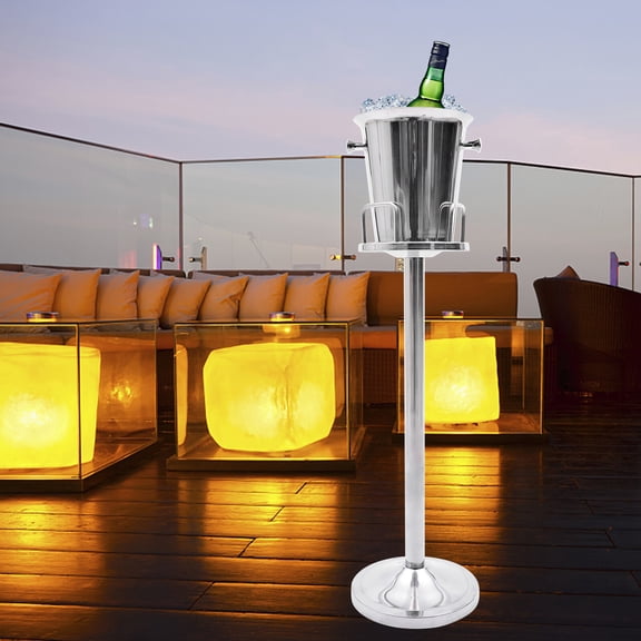 ToppiJoy Silver Stainless Steel Ice Bucket with Stand, Wine Cooler with Stand Cold Drink Bucket with Stand, Ice Cube Container Cooler Chiller
