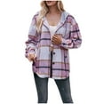 thumbnail image 2 of Somuwie Clearance Women's mid-length plaid print hooded pocket jacket casual plaid shirt, 2 of 8