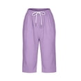 thumbnail image 4 of Ruimatai Womens Capri Cropped Pants Drawstring Elastic Waist Pocket Button Detail Plus Size Casual Vacation Trousers, 4 of 7