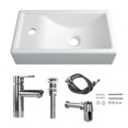 thumbnail image 1 of MEJE 16-inch wall hung ceramic sink combo, rectangle, left hand, includes faucet & drain, 1 of 7