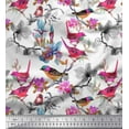 thumbnail image 1 of Soimoi Cotton Voile Fabric Floral & Sparrow Bird Decor Fabric Printed Yard 56 Inch Wide, 1 of 3