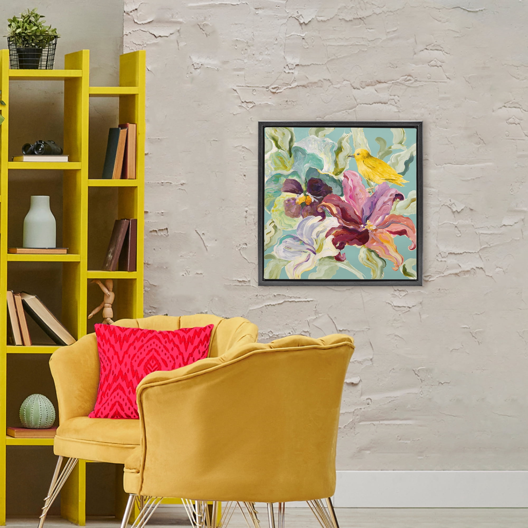 Stupell Industries Lyrical Garden Canary Black Framed Floater Canvas Wall Art, design by Lanie Loreth