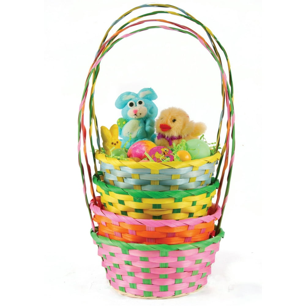Round Pastel Colored Bamboo Weave Easter 14" Gift Baskets, 12 Pack