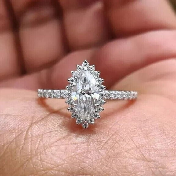 1Ct Marquise Cut Simulated Diamond Women's Wedding Ring In 14K White Gold Plated Sterling Silver
