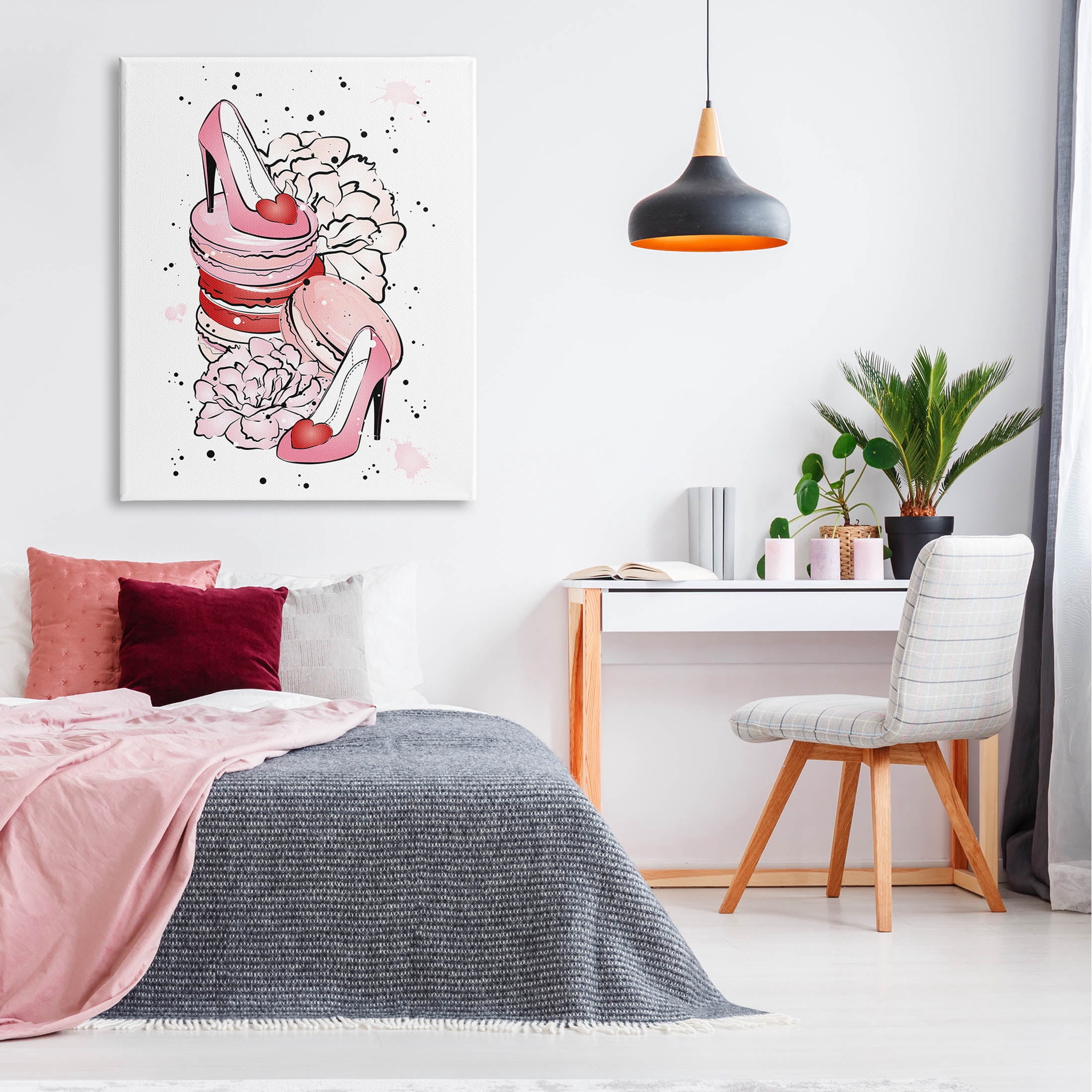 Pink Glam Heart Heels Macarons Beauty & Fashion Graphic Art Gallery Wrapped Canvas Print Wall Art