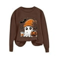 thumbnail image 4 of yardsong Halloween Sweatshirts for Women Pumpkin Ghost Sweater Cute Spooky Season Sweatshirt Funny Graphic Crewneck Pullover Tops Brown,XXL, 4 of 5