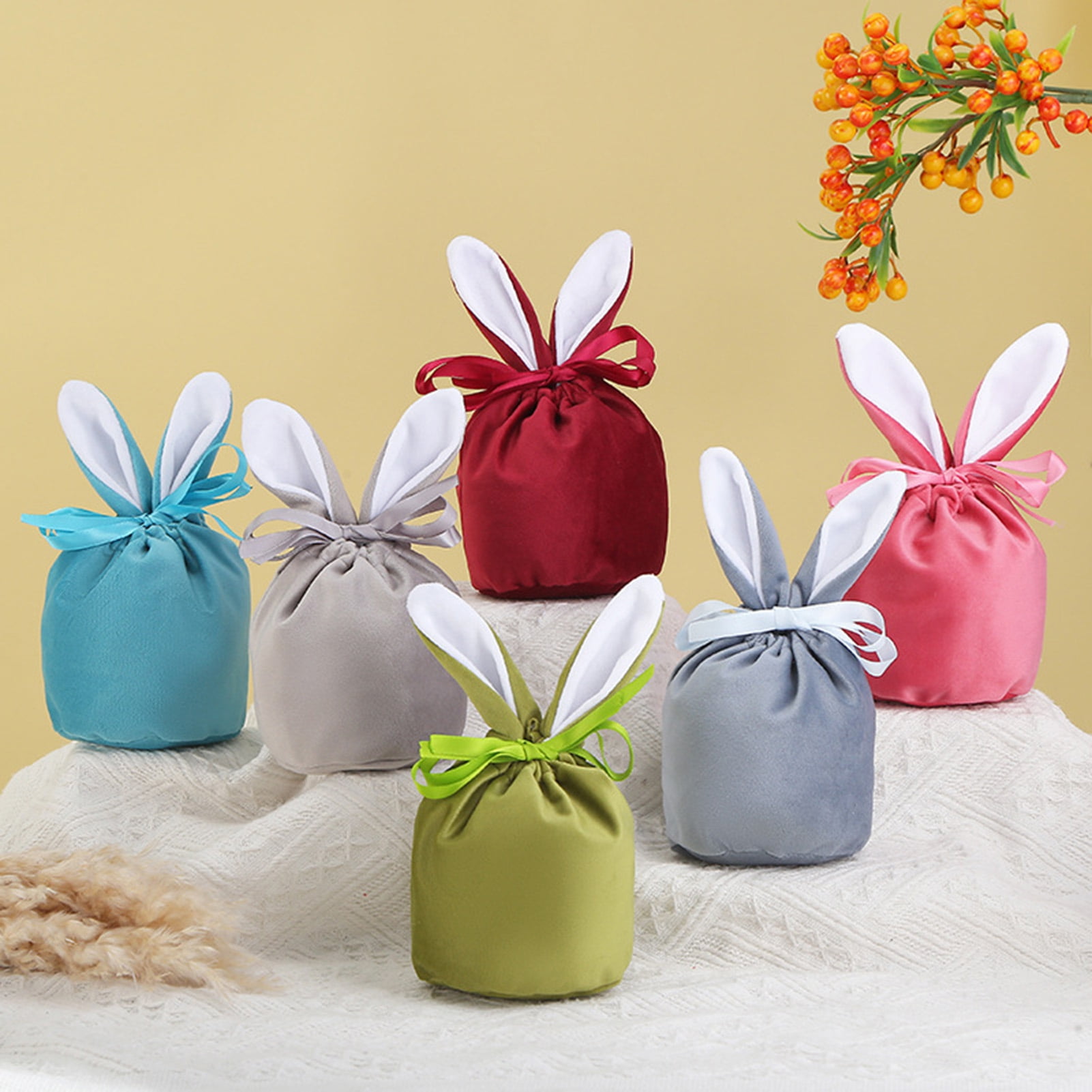 Bobasndm 6Pcs Easter Gifts Bags Easter Bunny Ear Drawstring Candy Bags
