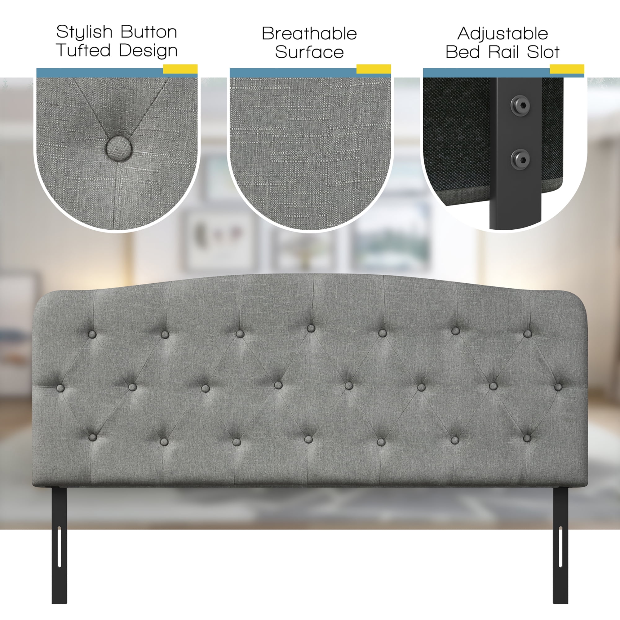 Costway Full Size Upholstered Headboard Only Adjust Button Tufted Faux Linen Light Grey