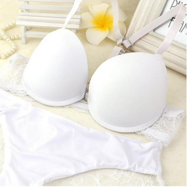 Womens Front Closure Lace Racer Back Racerback Push Up Bras Seamless Bra set