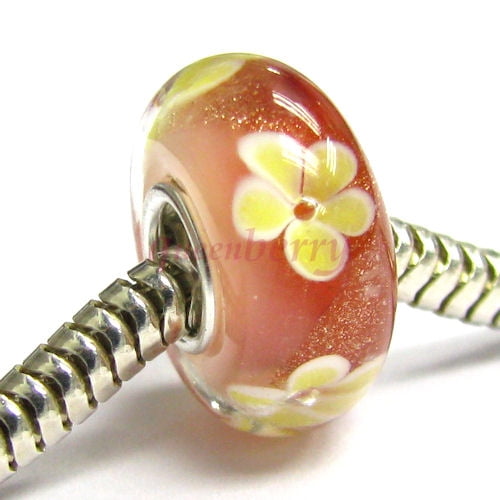 Murano Glass Bead Floral 14mm high sterling silver core for charm bracelet new 