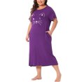 thumbnail image 4 of Agnes Orinda Women's Plus Size Nightgowns Crew Neck Short Sleeves Sleep Dress Cats Print Pajamas Lounge Home with Pocket 4X Dark Purple, 4 of 6