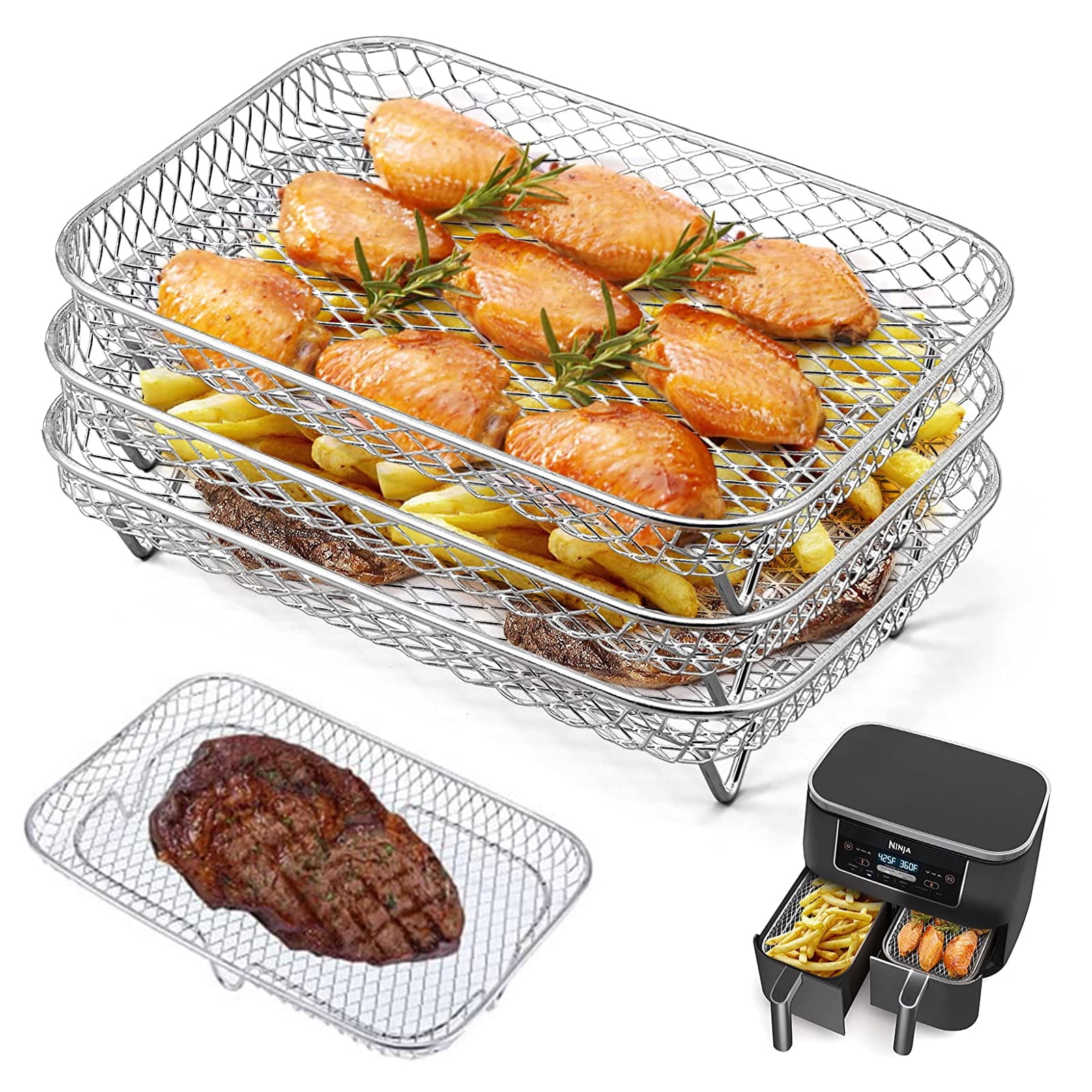 HUKOER Air Fryer Accessories Air Fryer Three Stackable Racks for Ninja