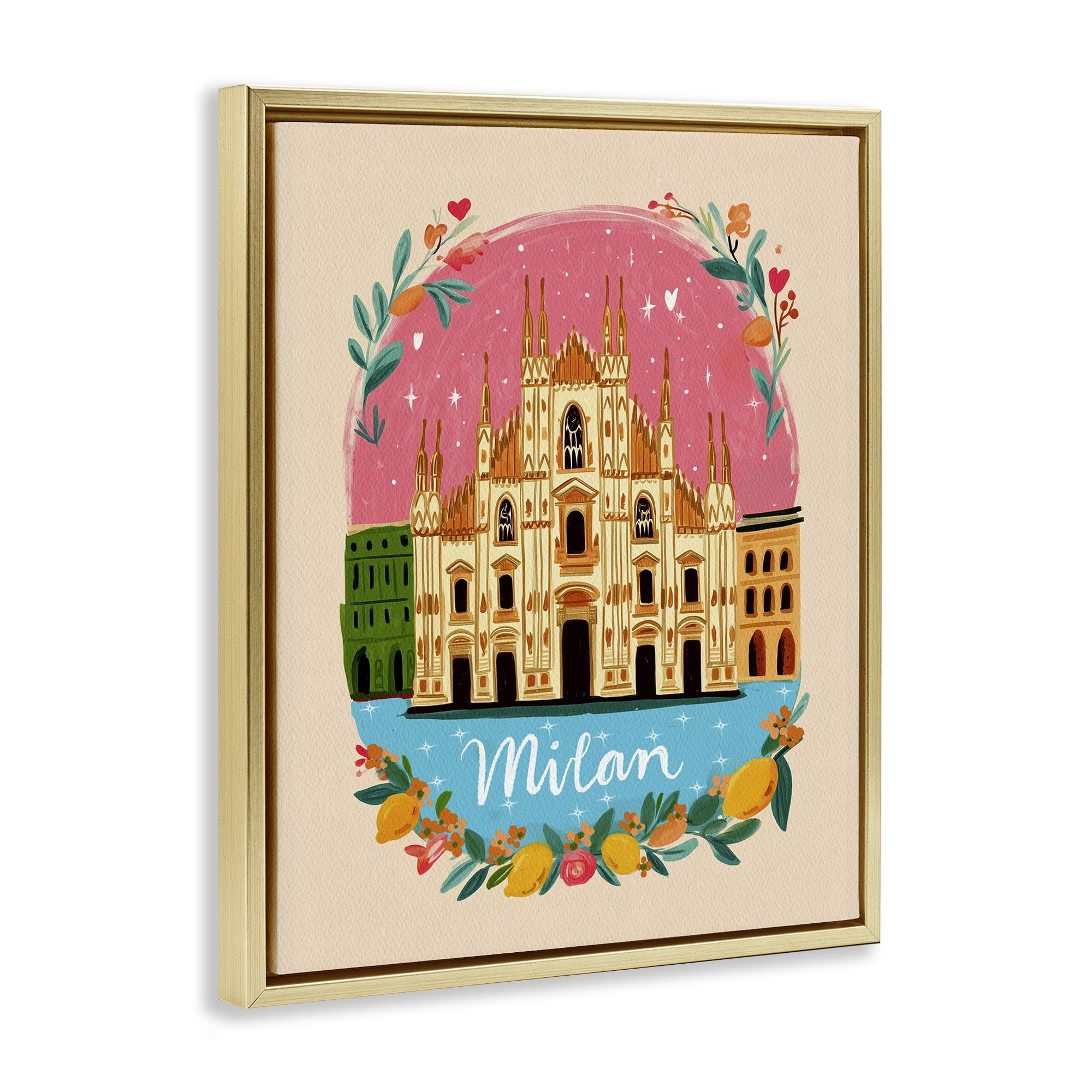 Floral Bordered Milan Gold Framed Floater Canvas Wall Art, design by Yen
