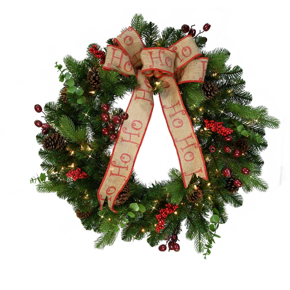 Puleo International 30 inch Prelit Decorated wreath with 70 Clear