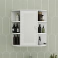 thumbnail image 2 of IVV Bathroom Wall Cabinet with Mirror, Wall Mounted Medicine Cabinet with 2 Internal Adjustable Shelf and 6 Open Shelves, Mirrored-Door Over The Toilet Storage Cabinet, White, 2 of 9