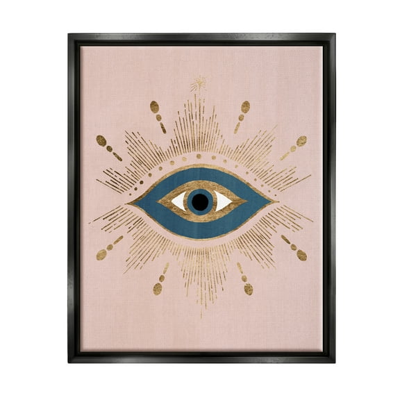 Stupell Industries Evil Eye Glam Boho Pattern Bold Blue Pink Jet Black Framed Floating Canvas Wall Art, 16x20, by Grace Popp