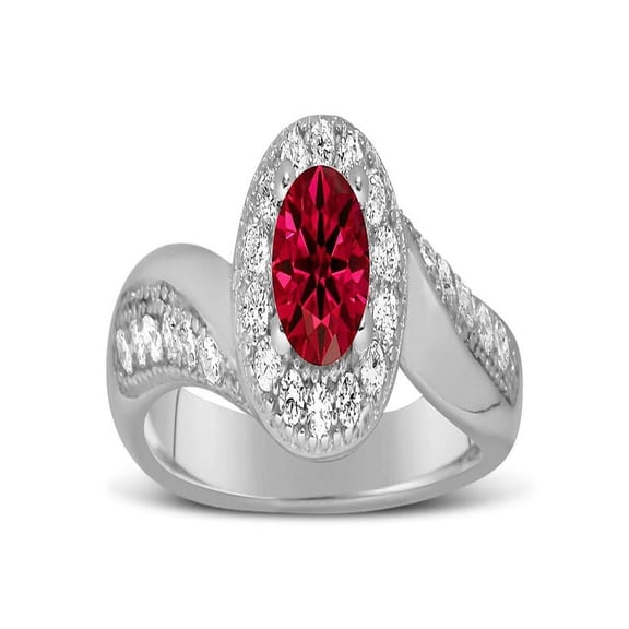 Antique Designer 1 Carat Red Ruby and Diamond Engagement Ring for Her in White Gold
