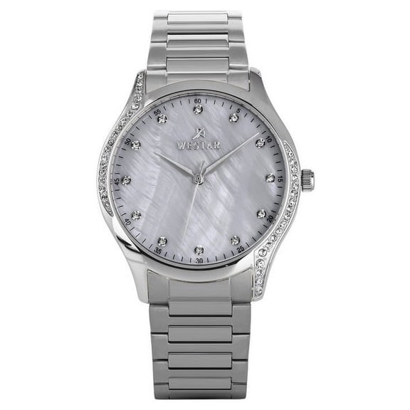 Westar 00127STN111 39 mm Zing Crystal Accents Stainless Steel White Mother of Pearl Dial Quartz Womens Watch