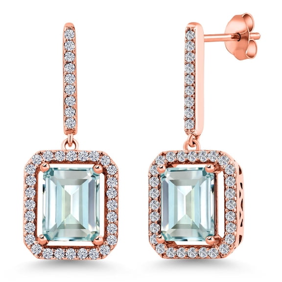 Gem Stone King 5.56 Ct Sky Blue Simulated Aquamarine 18K Rose Gold Plated Silver Earrings