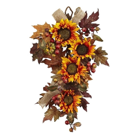 Nearly Natural 24in. Sunflower and Berry Teardrop, Artificial Flower, Yellow