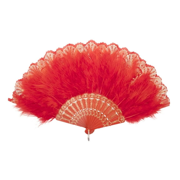 Holzlrgus 2 Pcs Feather Hand Fan Gorgeous European Style Embroidered Flower Folding Fan for Party Show Cosplay Props Photo Props, Red