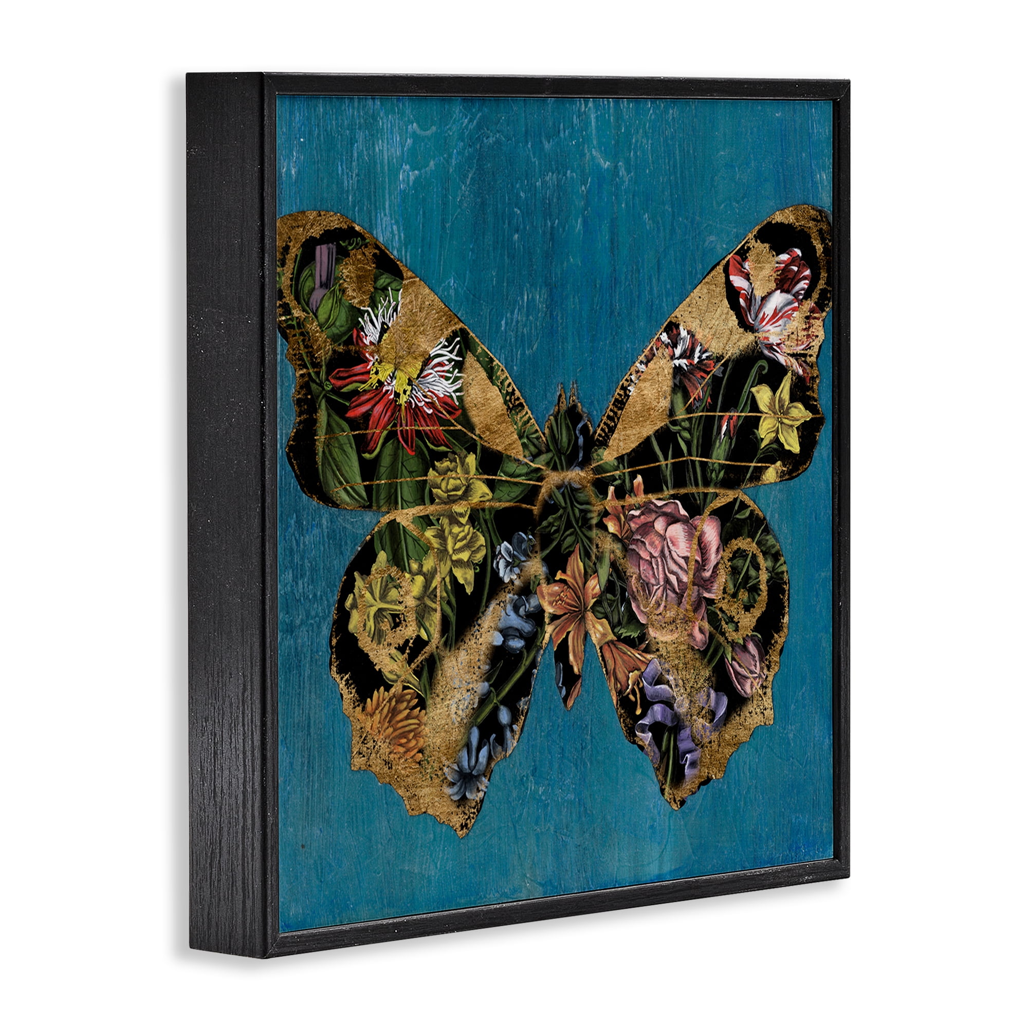 Stupell Industries Vintage Floral Butterfly Animals & Insects Painting Black Framed Art Print Wall Art, 17 x 17