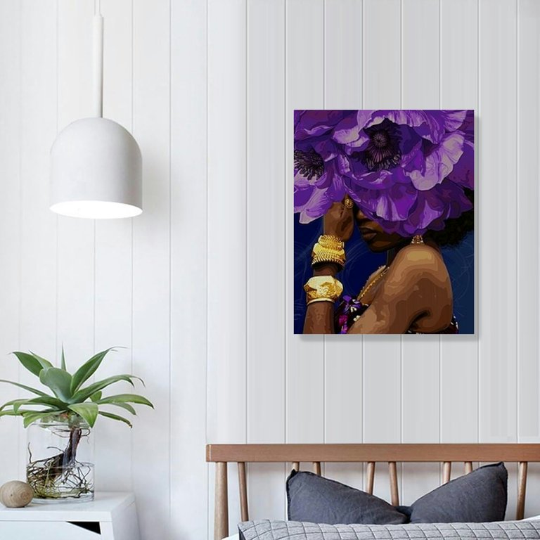 African American Woman Queen Flower Wall Art – Framed Poster 16x24 Inches, Ready To Hang, Black Woman Decor
