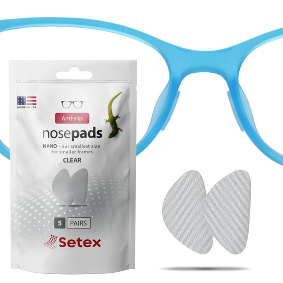 Setex Gecko Grip Nano 0.6mm Anti Slip Eyeglass Nose Pads, (5 Clear Pair), Smallest and Thinnest Available, USA Made, 2000 Innovative Microstructured Fibers per Pad, 0.6mm x 6mm x 11mm