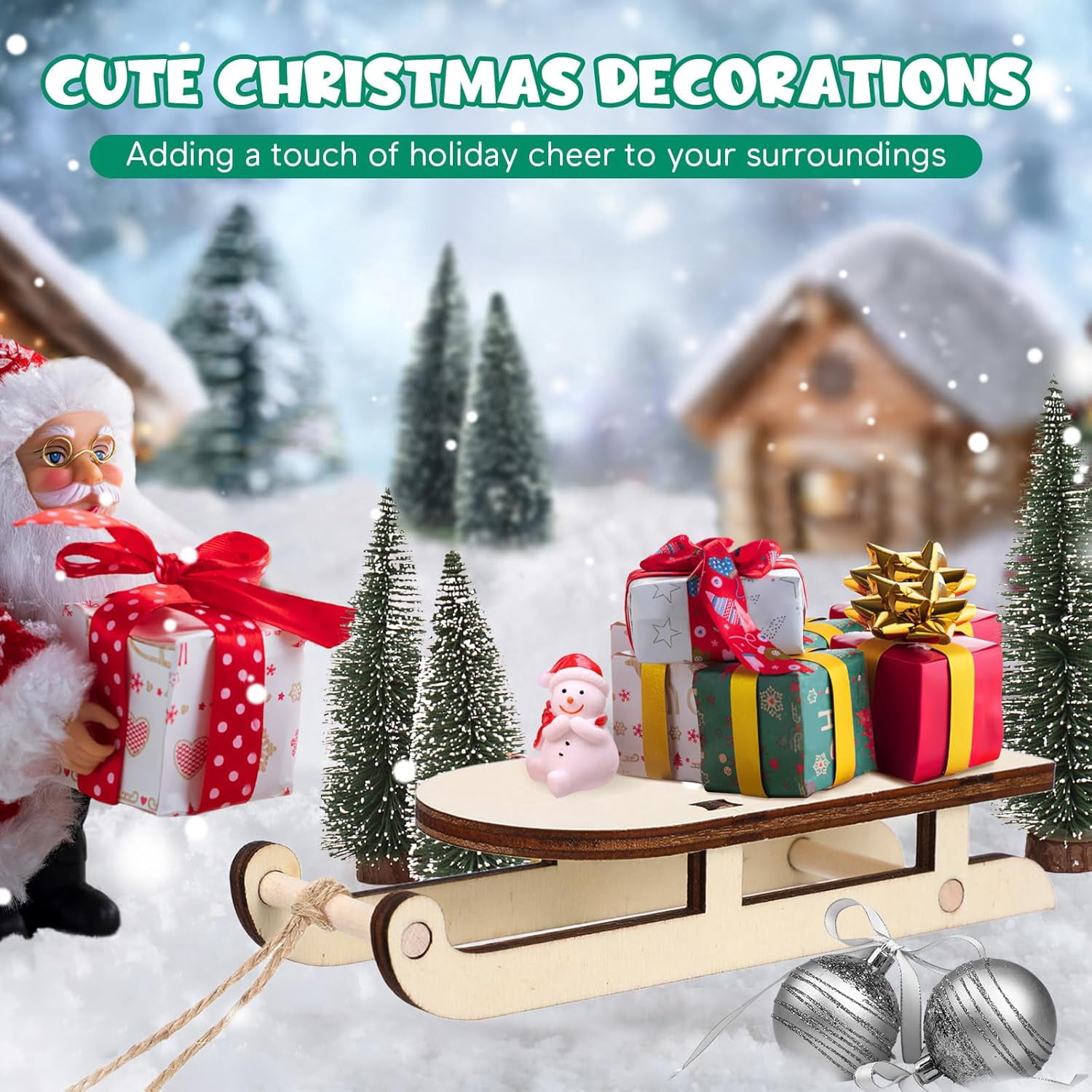 ABCISI 6pcs Christmas Sleigh Miniature Wooden Sleighs Models, Unfinished Wood Sleds Ornaments for DIY Christmas Crafts, Holiday Table Centerpiece, Christmas Tree Hanging Decoration, Wedding Decor