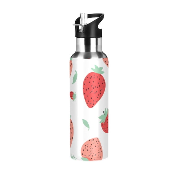 ALAZA Cute Strawberry Water Bottle Insulated Flask Stainless Steel Straw Lid 20 oz