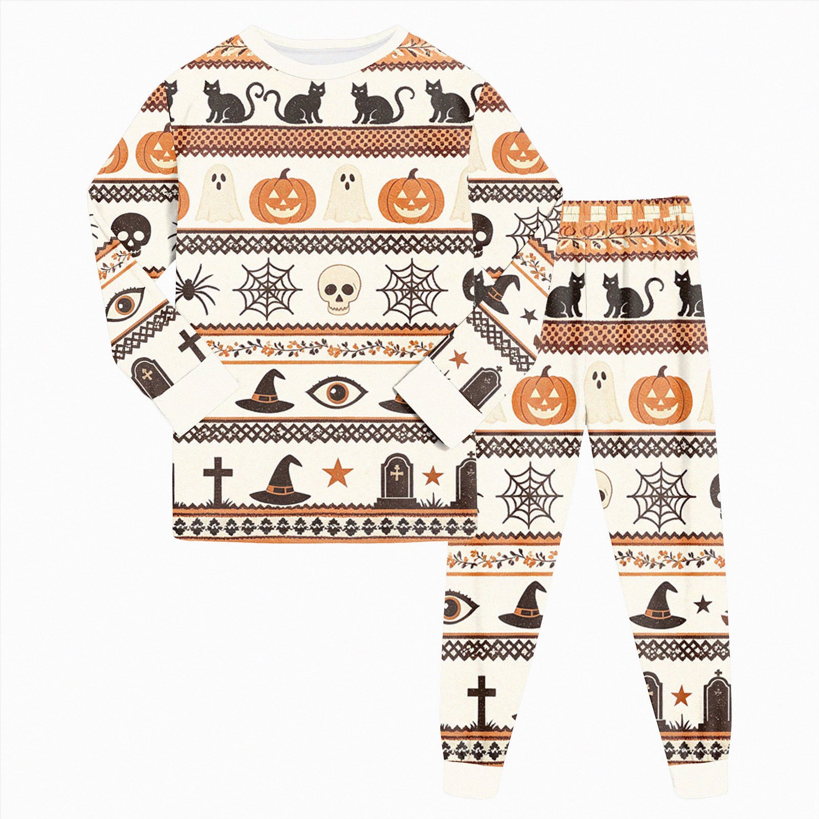 Zuwimk Toddler Kids Girl Boys Halloween Graphic Pajamas Sleepwear Pjs 2 Pcs Long Sleeve Top and Pants Fall Winter Jammies Y004-White