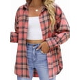 thumbnail image 1 of Camisas de Franela A Cuadros para Mujer, Blusas de Larga de Gran Tamaño con Botones, Tops. Rosa S, 1 of 10