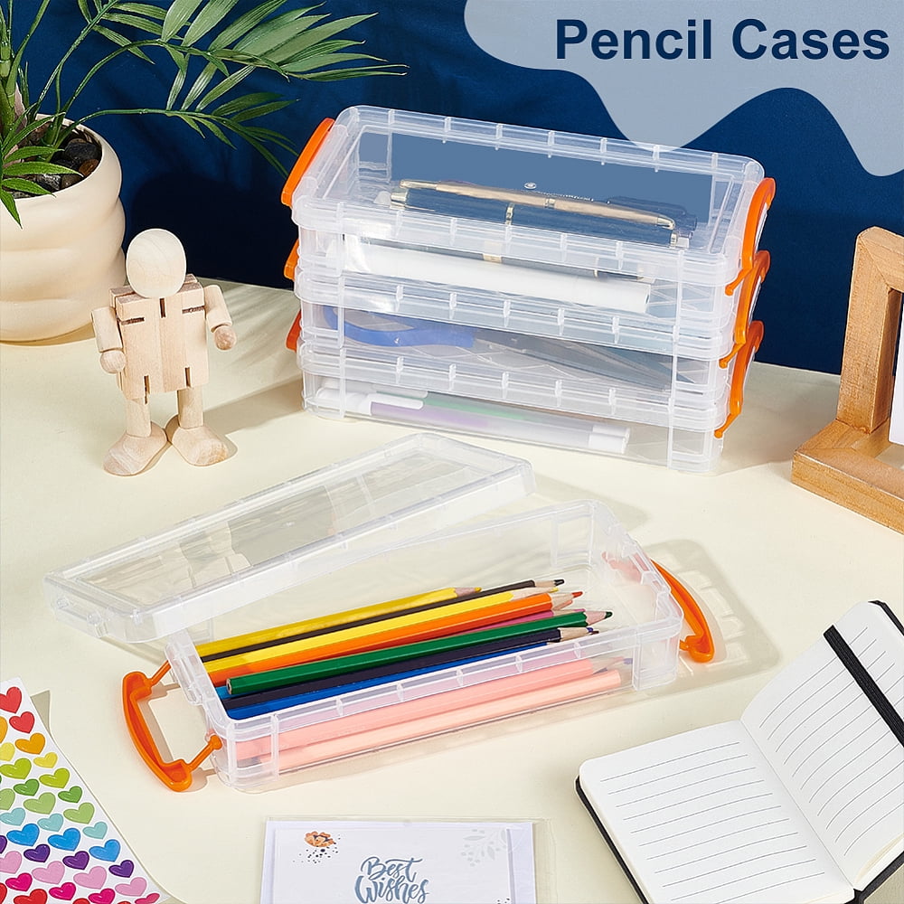 Rectangle Plastic Pencil Case Desktop Stationery Organizer Orange 216x100x46.5mm Inner Diameter: 193x84mm