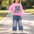 thumbnail image 3 of VIPOIN Girls 2 Piece Outfit Set, Bear Patch Crewneck Sweatshirt & Lace Trim Wide Leg Jeans, Cute Clothing Set, 3 of 6