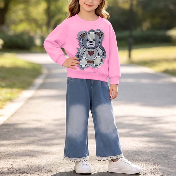 LvhaoGJOB Little Kids Girls 2-Piece Outfit Set - Multi-Pocket, Fleece Lined, Elastic Waist