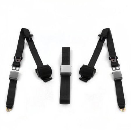 SafeTBoy  Airplane 3 Point Black Retractable Bench Seat Belt Kit for Ford Truck 1967-1979 - 3 Belts