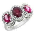 thumbnail image 1 of 14K White Gold Natural Quality Ruby & Pink Topaz 3-stone Mothers Ring Oval Diamond Accent, size 5, 1 of 2