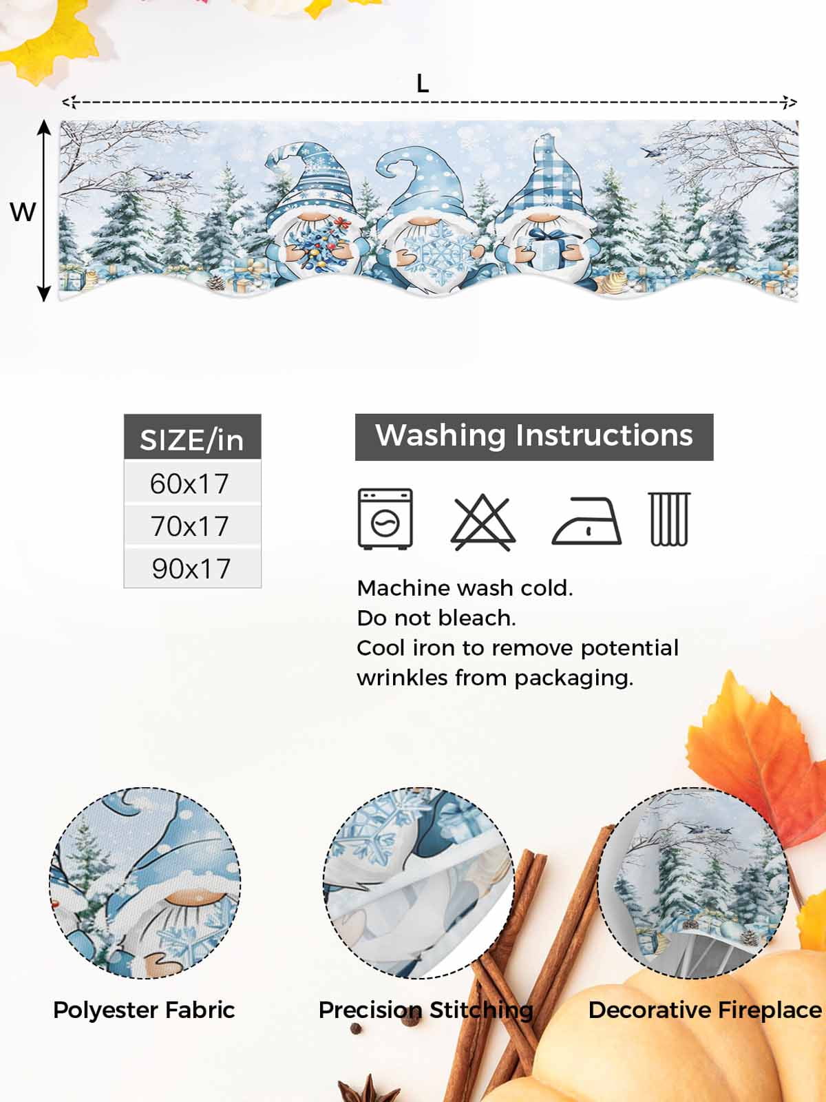 Christmas Blue Dwarf Fireplace Mantle Scarf Winter Snowing Pine Tree Branches Xmas Mantel Cover Runner Fireplace Cloth for Holiday Party Home Living Room Decor 70 x 17 Inch