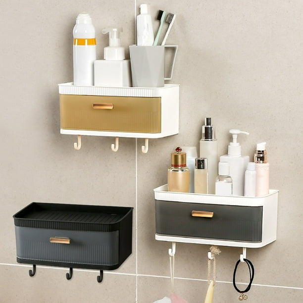 Estantería de baño montada en la pared - Cesta de plástico con ventosas para ducha, cocina, lavabo y organización de inodoros (negro, blanco, marrón)