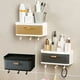 thumbnail image 1 of Estantería de baño montada en la pared - Cesta de plástico con ventosas para ducha, cocina, lavabo y organización de inodoros (negro, blanco, marrón), 1 of 6