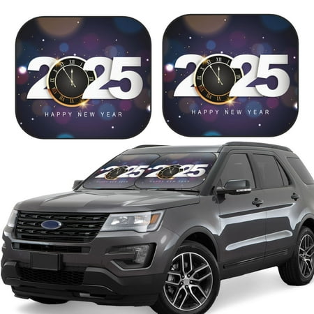 Hirioo 2025 Happy New Year 4 for 2PCS Windshield Sun Shade Foldable | Front Windshield Shade for Sun Heat and UV Rays-Small