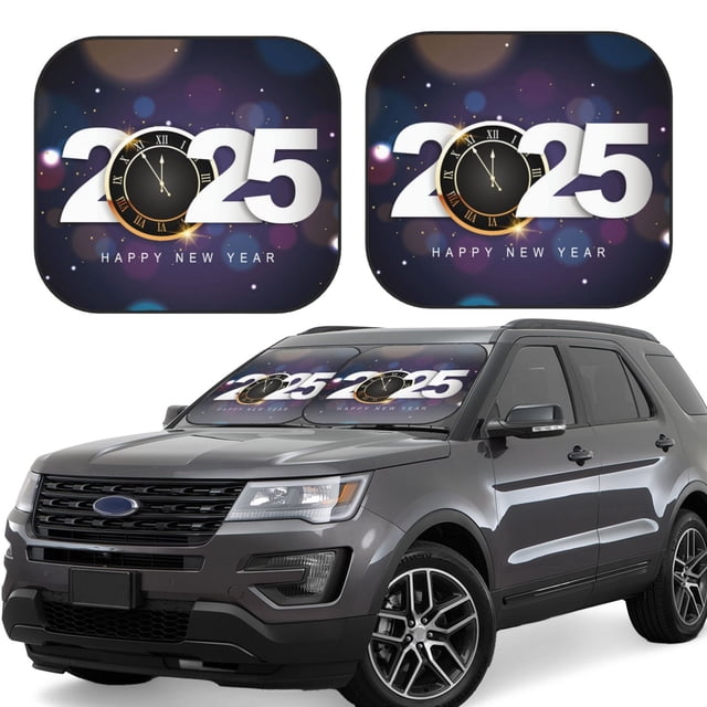 Fotbe 2025 Happy New Year 4 Juego de 2 Piezas de Parasoles para Parabrisas | Bloqueador Solar para Auto | Accesorios Plegables para Protección Solar Interior-Medium