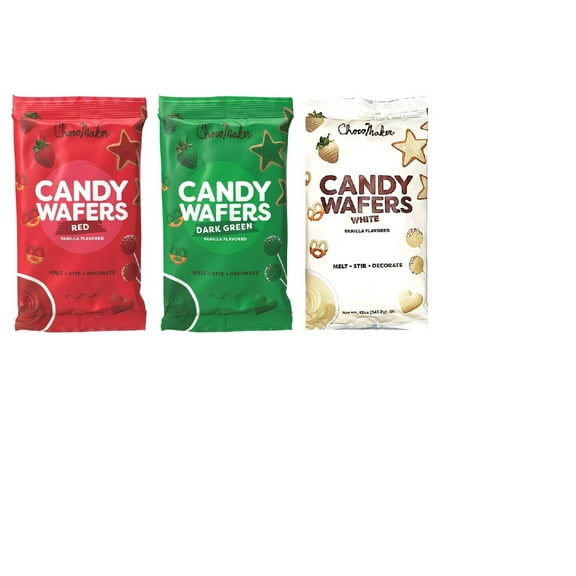ChocoMaker Vanilla Candy Wafers Bundle – Red, Dark Green & White (Holiday Baking, Melting, Decorating)