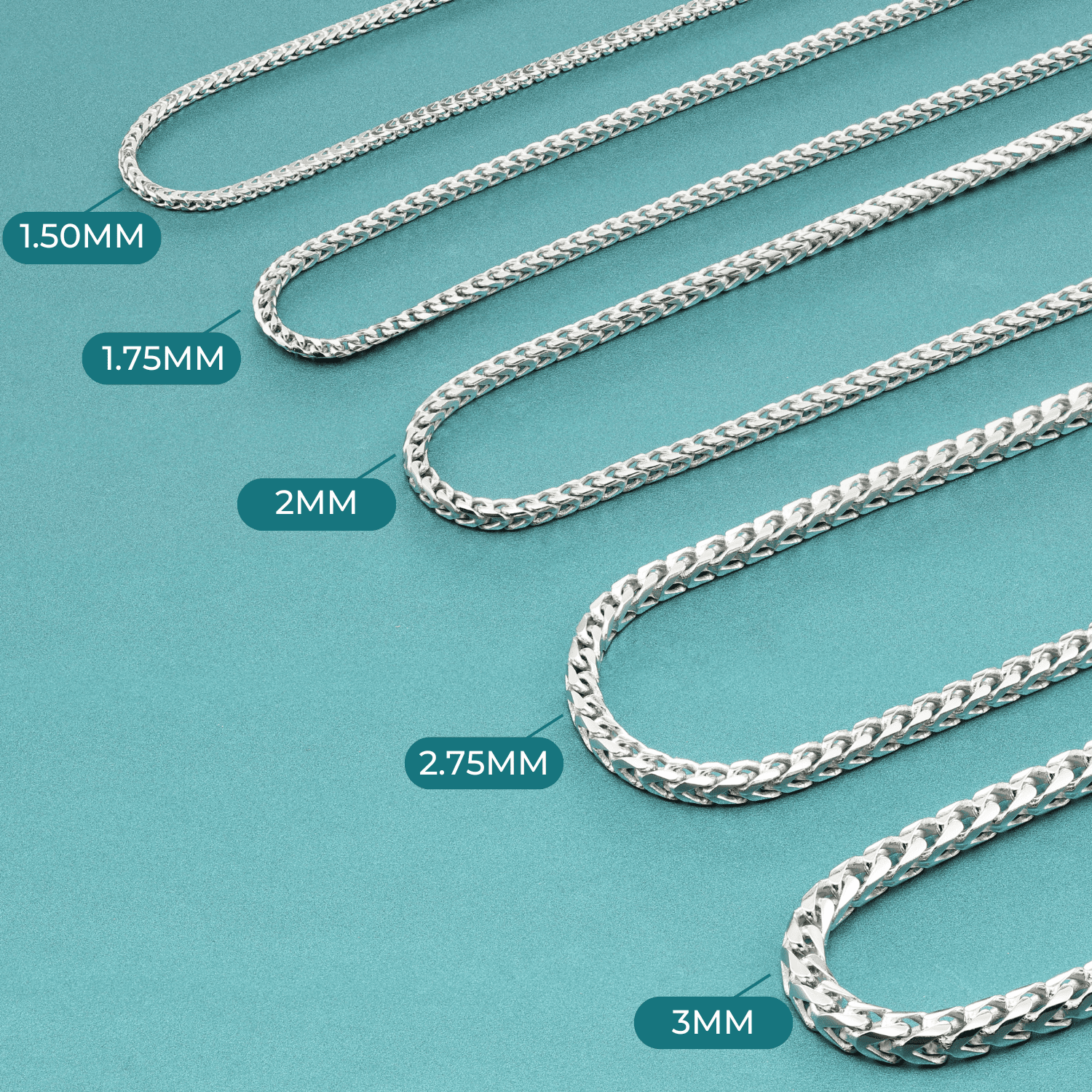 Tilo Jewelry Solid 925 Sterling Silver Franco Chain Necklace with Secure Lobster Lock | 1.5mm - 16 Inch | Everyday Necklace for Men, Women, Unisex