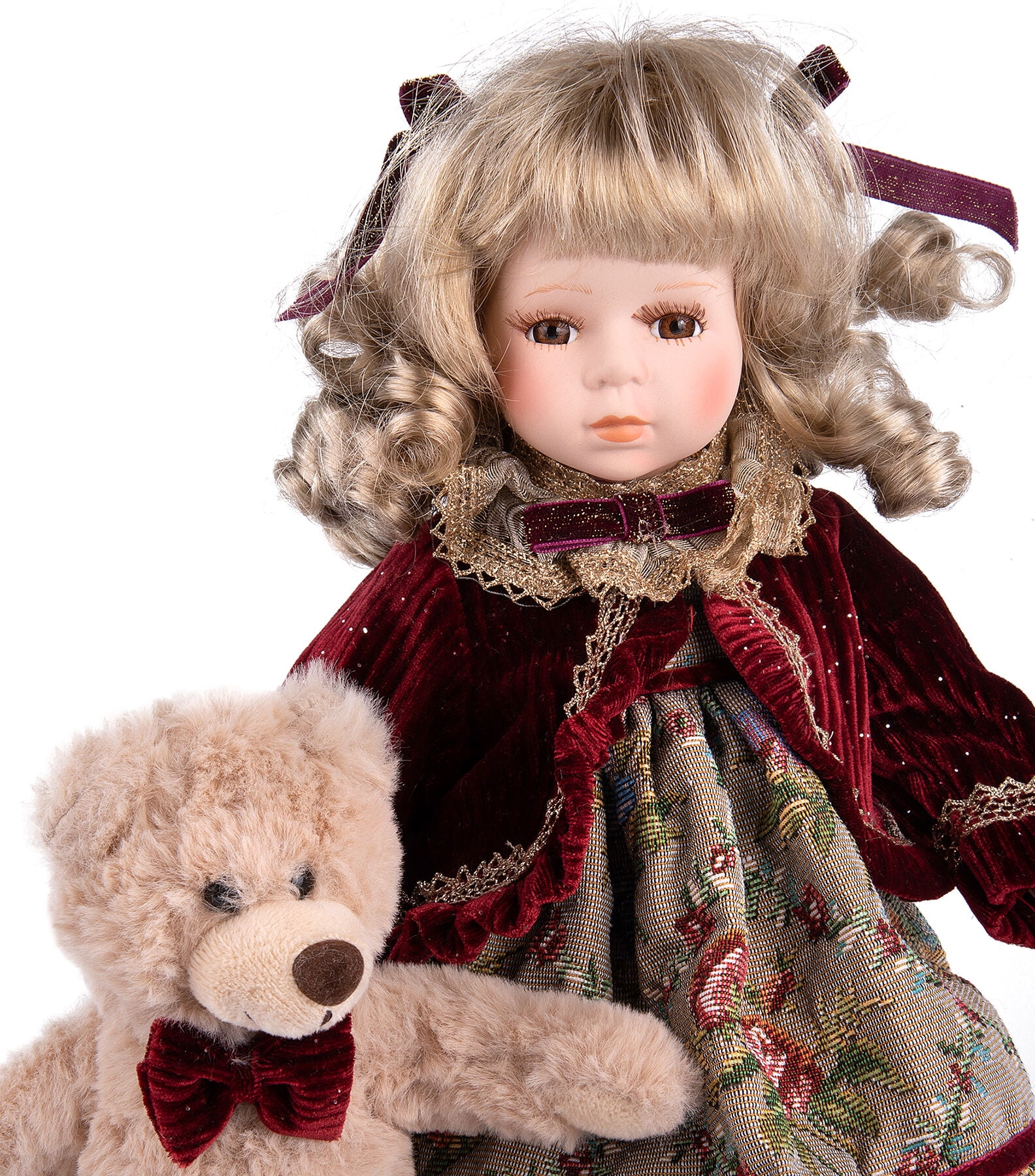 Vintage Porcelain Doll with Teddy Bear Christmas Figurine Walmart