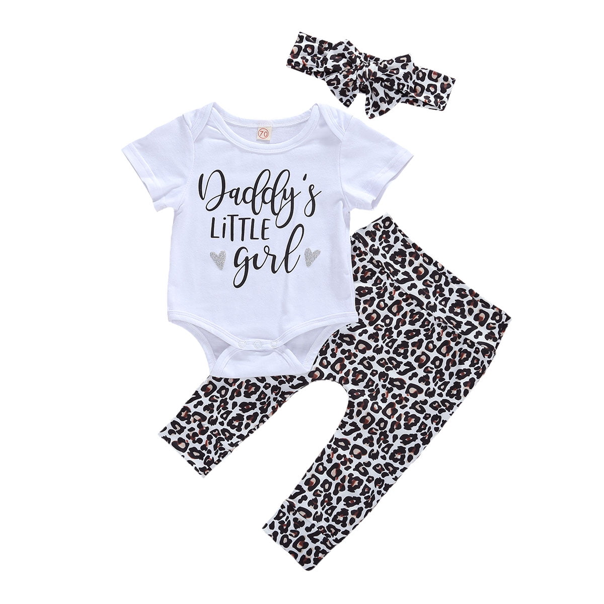 0 18m daddy infant baby girl clothes letter print short sleeve rompers tops leopard print pants headband summer 3pcs set walmart com