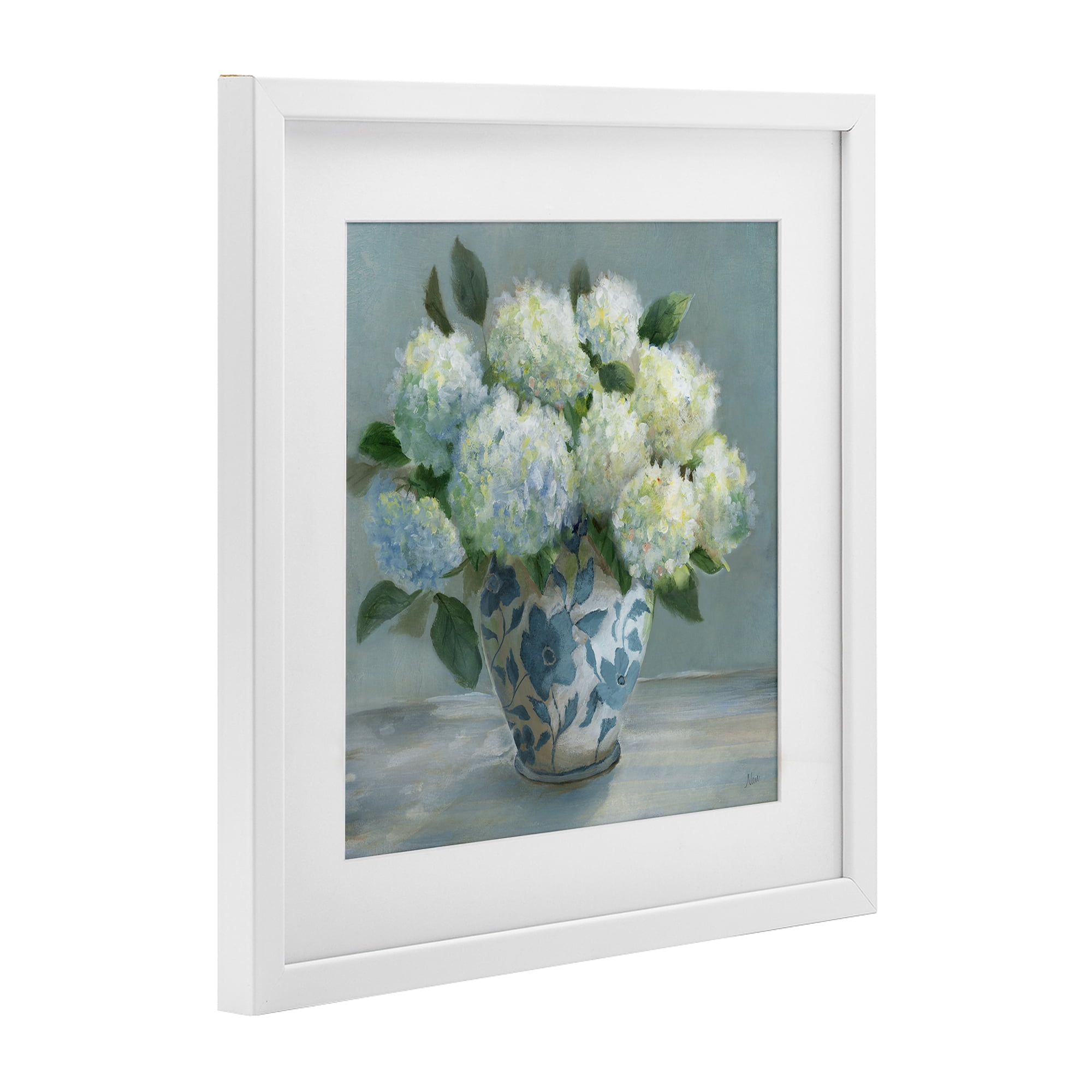 Stupell Industries Hydrangeas in Elegant Vase White Framed Print Under Glass, design by Nan